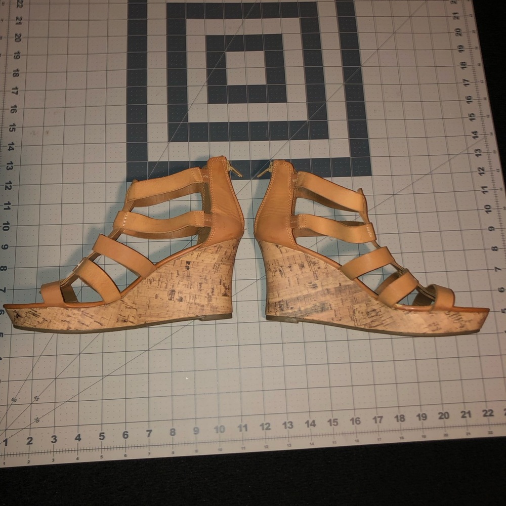 ana. Wedges. Open Toe. Size 9.5. Tan Color.